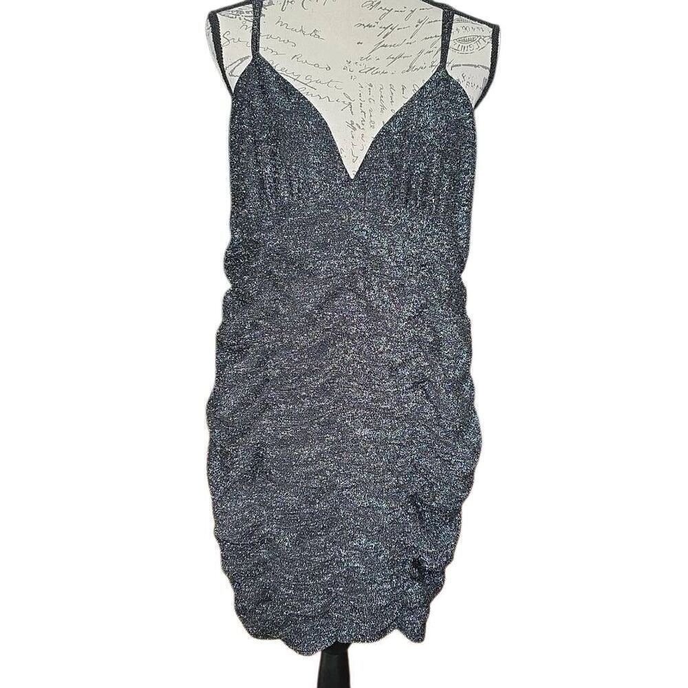Wild Fable Women's Size XL Black Silver Metallic Sparkle Ruched Tank Dress